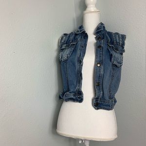 Free People Denim Vest with Crochet back